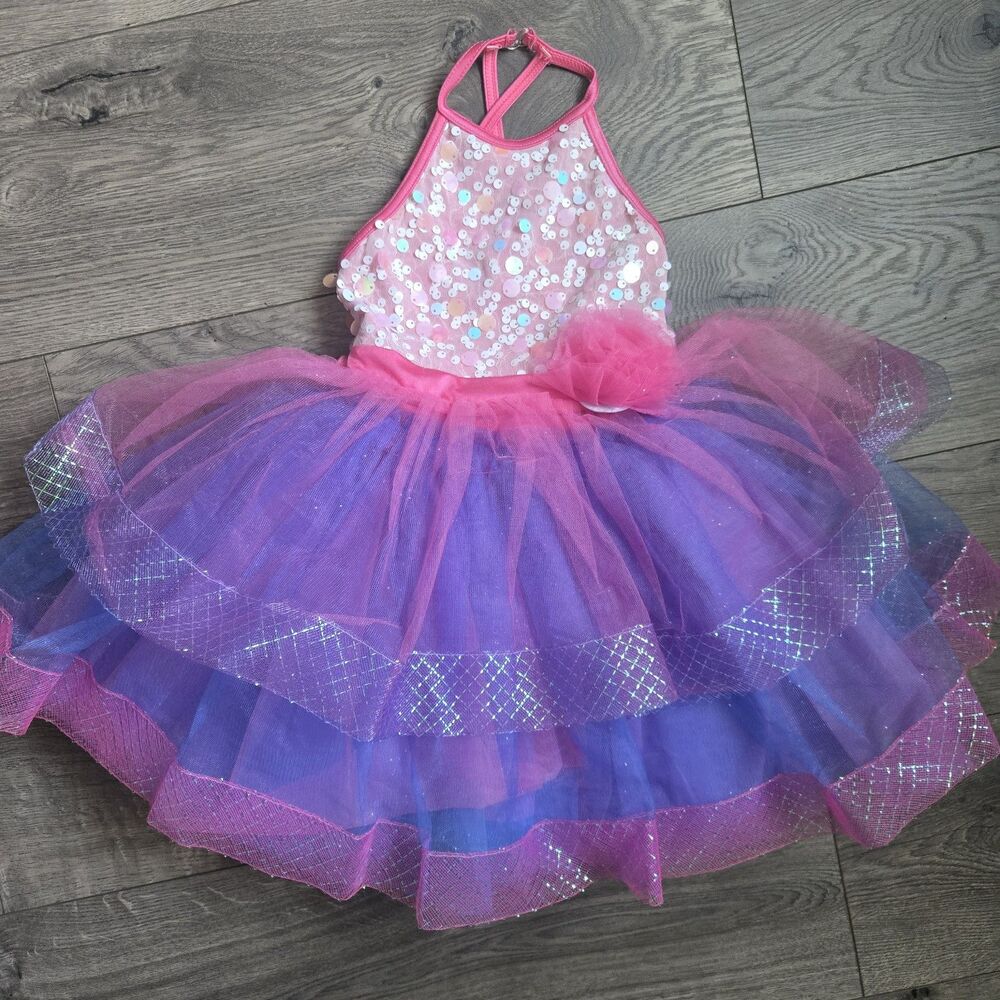 Weissman The Music In You Sequin Tutu Leotard Dress Pink Purple XSC 16776